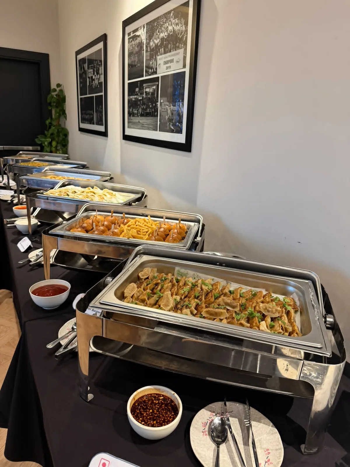 Catering trays plated for a corporate event